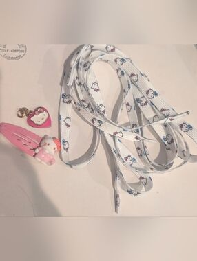 Hello Kitty White Character Shoe Laces, Locket, And Barette